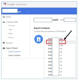 choosen container version drop down menu