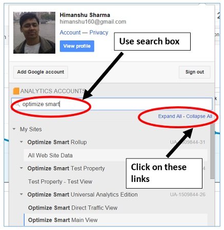 account panel search box