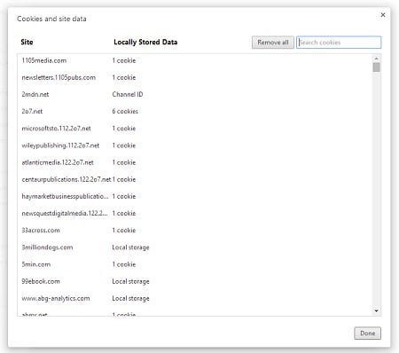 cookies and site data