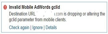 invalid mobile adwords glcid