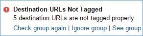destination URLs not tagged