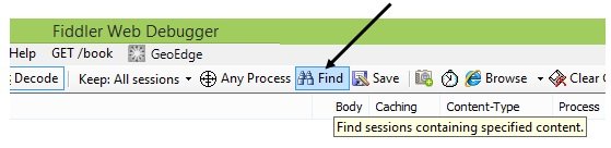 find button fiddler toolbar