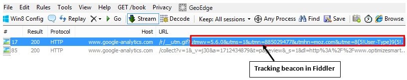 tracking beacon in fiddler