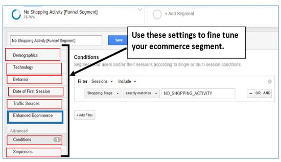 ecommerce segment settings