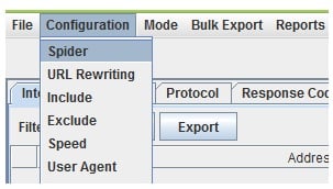 Screaming frog configuration spider