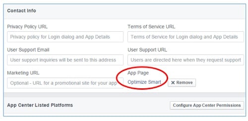 select facebook app page
