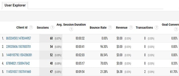 User Explorer Report in Google Analytics