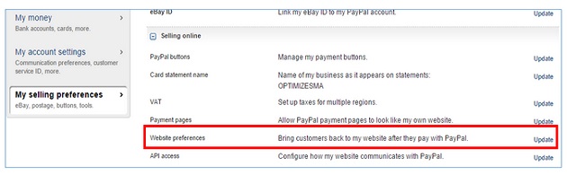 website preferences