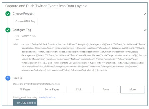 capture and push twitter events into datalayer