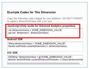 example code for dimension