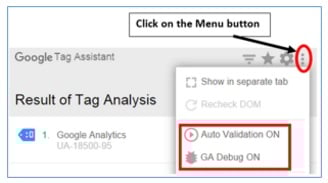 tag assistant menu button