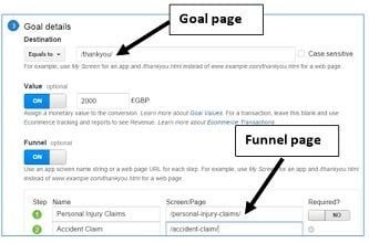 goals funnel pages