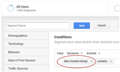 content grouping advanced segments