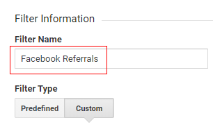 facebook referral traffic Filter name