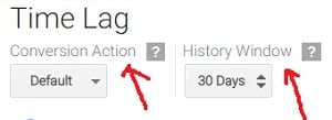 time lag conversion action history window