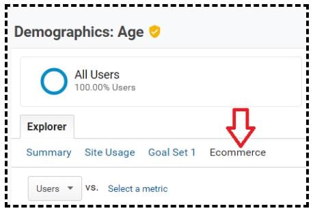 Click on the 'Ecommerce' tab of the report