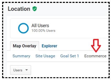 Click on the 'Ecommerce' tab of the report
