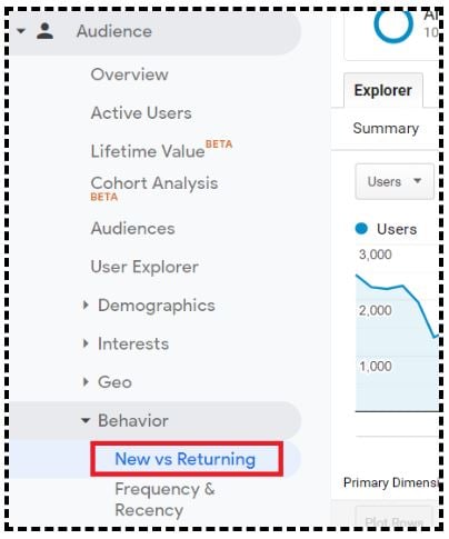 Navigate to the ‘New vs Returning’ report