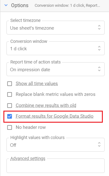 Format results for Google Data Studio 1