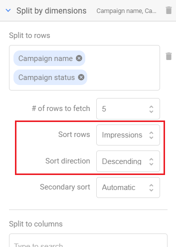 sort rows sort direction