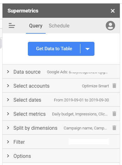 export facebook ads data to google sheets