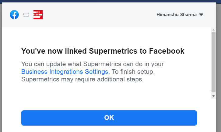 you have now linked supermetrics to facebook