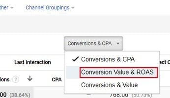 conversion value and roas option