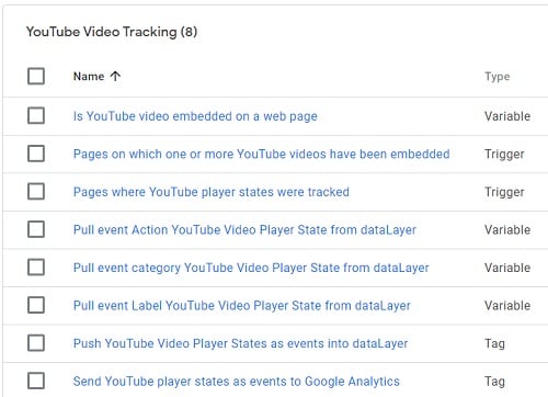 youtube video tracking folder gtm