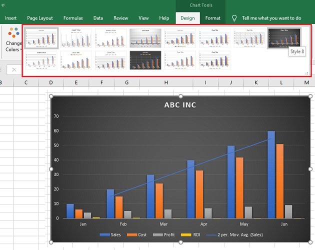 change the style design of the chart