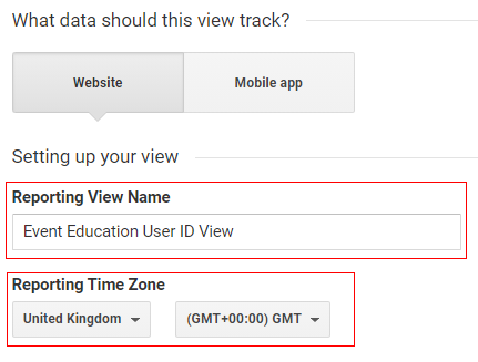 ga user id View Name and time zone