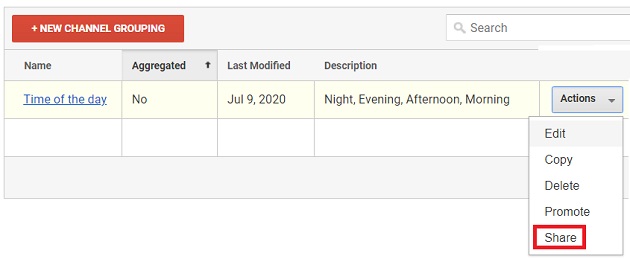 sharing custom channel grouping