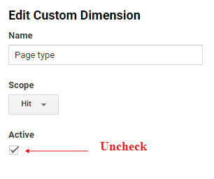 ga dimensions metrics Uncheck CM 1