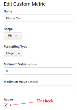 ga dimensions metrics Uncheck CM