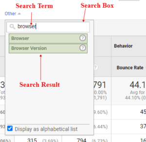 ga dimensions metrics search