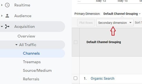 ga dimensions metrics secondary dimension button