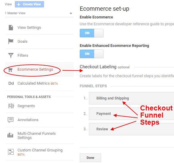 ga enhanced ecommerce tracking checkout funnel