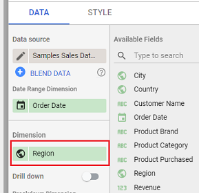 How to use Google Data Studio with Google Sheets 27 google data studio google sheets Customer Name dimension being replaced by the Region dimension
