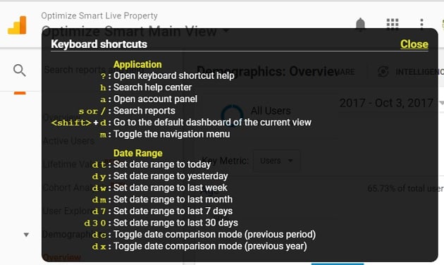 google analytics shortcuts