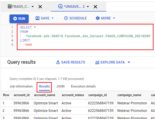Facebook Ads to BigQuery