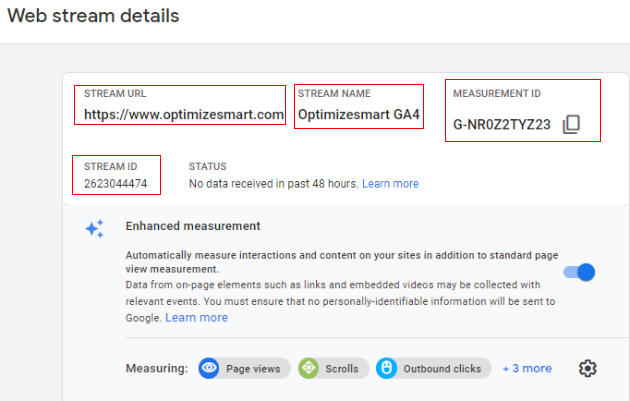 Google Analytics 4 training & tutorial with FREE GA4 ebook 5 Web Stream details