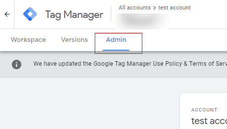 Admin section GTM