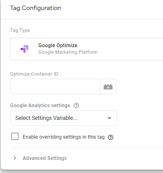 Google Optimize Tag Details