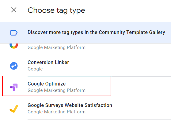 Google Optimize Tag Type 1
