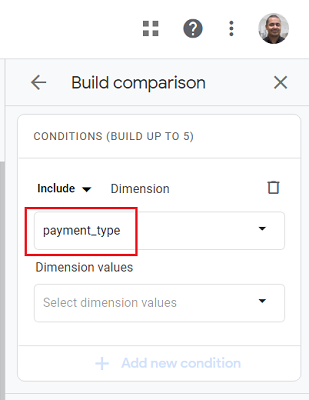 Select payment type dimension