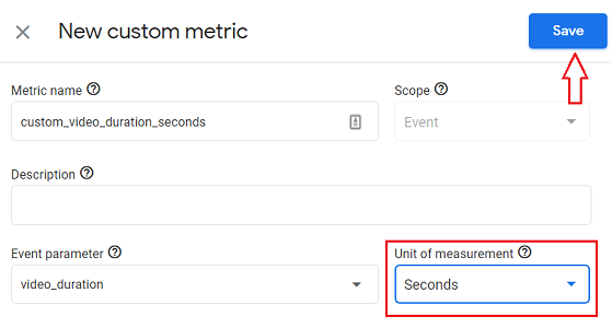 Select the unit of measurement from the drop down menu