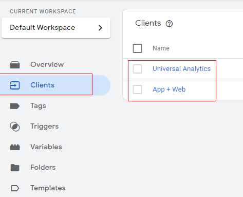 server side tagging clients menu