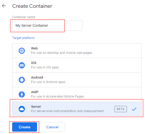 server side tagging create container1