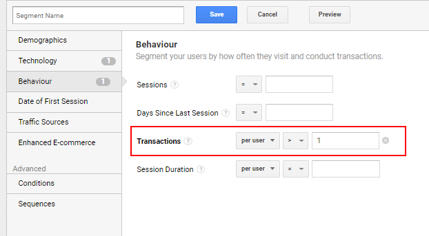 Behaviour segment configuration