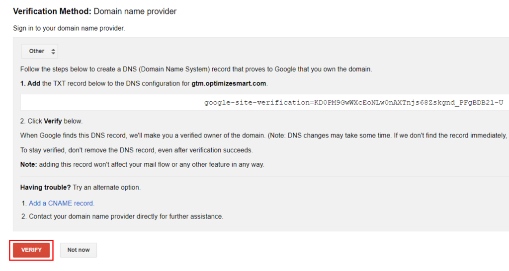 Click on Verify