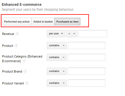 Enhanced ecommerce segment option